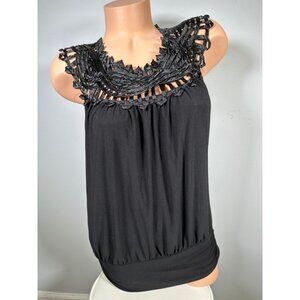 Vintage Y2K Perseption Concept Large Womens Tank Top Black Sleeveless Crochet